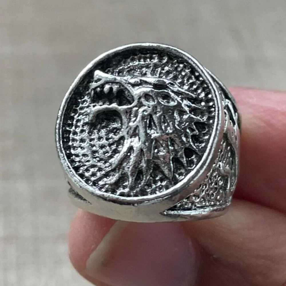 Men Fashion Rings Silver Tone Antique Style Jewelry Unisex Ring Size 7
